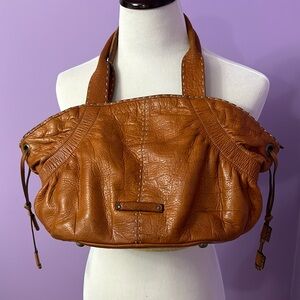 Women’s Adrienne Vittadini Caramel Brown Leather Soft Shoulder Tote Purse